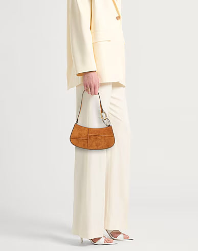 Suede crescent baguette shoulder bag