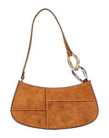 Suede crescent baguette shoulder bag