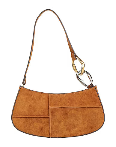 Suede crescent baguette shoulder bag