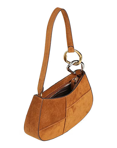 Suede crescent baguette shoulder bag