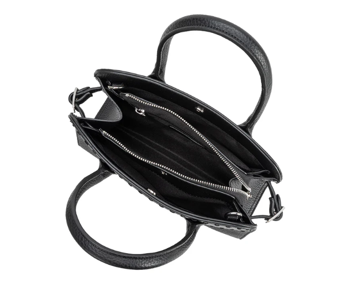Black recycled vegan leather tote bag